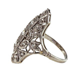 Antique Platinum Art Deco Filigree Diamond Long Ring .24ct