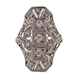 Antique Platinum Art Deco Filigree Diamond Long Ring .24ct