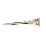 Art Deco .60ct Light Brown Diamond Side Baguette & Round 18k White Gold Ring