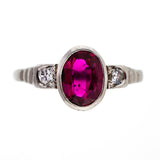 Art Deco 1940 .80ct Blood Red Oval Natural Ruby Platinum Diamond Ring