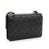 Vintage Chanel 9\" Flap Black Quilted Leather Shoulder Pochette Bag