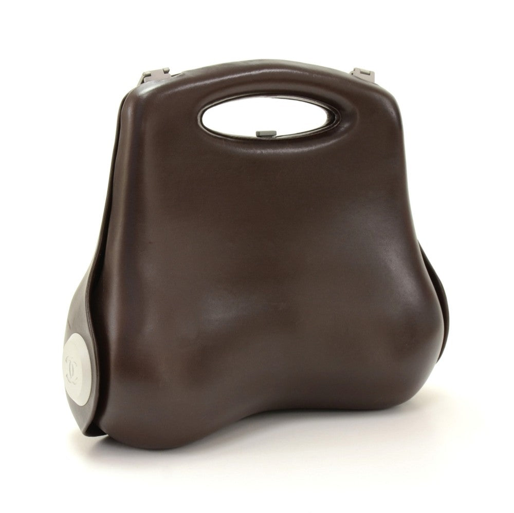 Chanel Butt Dark Brown Leather Hard Case Shoulder Hand Bag