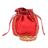 Vintage Chanel Red Quilted Satin Mini Bucket Shoulder Bag