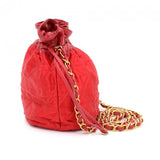 Vintage Chanel Red Quilted Satin Mini Bucket Shoulder Bag
