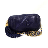 Vintage Chanel Navy Quilted Leather Fringe Shoulder Mini Bag