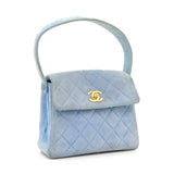 Chanel Light Blue Quilted Suede Leather Flap Hand Bag
