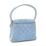 Chanel Light Blue Quilted Suede Leather Flap Hand Bag