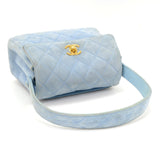 Chanel Light Blue Quilted Suede Leather Flap Hand Bag