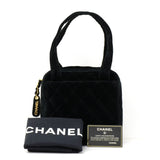 Chanel 8inch Black Quilted Velvet Leather Party Hand Bag