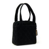 Chanel 8inch Black Quilted Velvet Leather Party Hand Bag