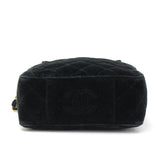 Chanel 8inch Black Quilted Velvet Leather Party Hand Bag
