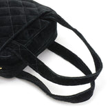 Chanel 8inch Black Quilted Velvet Leather Party Hand Bag