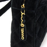 Chanel 8inch Black Quilted Velvet Leather Party Hand Bag