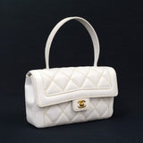 Chanel 9\" Flap White Leather Wild Stich Hand Bag
