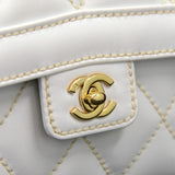 Chanel 9\" Flap White Leather Wild Stich Hand Bag