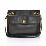 Vintage Chanel Black Leather Shoulder Tote Bag