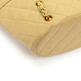 Vintage Chanel Beige Quilted Leather Small Tote Hand Bag