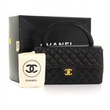 Vintage Chanel 10\" Black Quilted Leather Flap Handbag