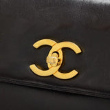 Vintage Chanel 12 inch Black Leather Medium Shoulder Tote Bag