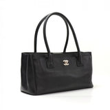 Chanel 12\" Black Leather Tote Hand Bag Silver Hardware