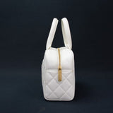 Chanel Mini Boston White Quilted Caviar Leather Hand Bag