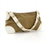 Chanel Brown Cotton x White Leather Pochette Hand Bag