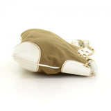 Chanel Brown Cotton x White Leather Pochette Hand Bag