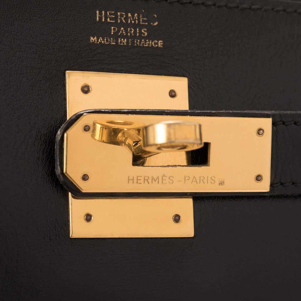 Hermes Vintage Black Box Kelly 32cm Gold Hardware