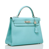 Hermes Blue Atoll Togo Kelly 32cm Palladium Hardware