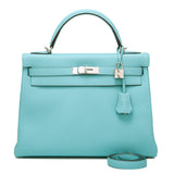 Hermes Blue Atoll Togo Kelly 32cm Palladium Hardware