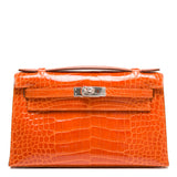 Hermes Orange H Shiny Alligator Mini Kelly Pochette