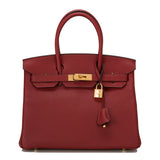 Hermes Rouge H Clemence Birkin 30cm Gold Hardware