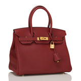 Hermes Rouge H Clemence Birkin 30cm Gold Hardware