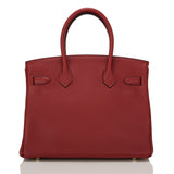 Hermes Rouge H Clemence Birkin 30cm Gold Hardware