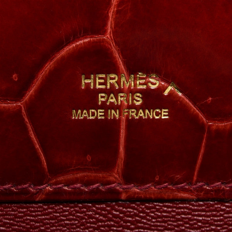 Hermes Rouge H Shiny Porosus Crocodile Kelly Cut Gold Hardware