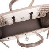 Hermes White Matte Niloticus Himalayan Crocodile Birkin 25cm