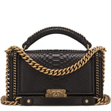 Chanel Black Python Medium Boy Bag with Handle