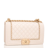 Chanel White Calfskin New Medium \"Jacket\" Boy Bag