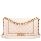 Chanel White Calfskin New Medium \"Jacket\" Boy Bag