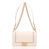 Chanel White Calfskin New Medium \"Jacket\" Boy Bag