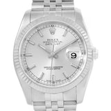 Rolex Datejust Steel 18K White Gold Silver Baton Dial Watch 116234