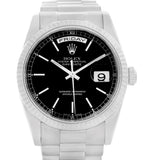 Rolex Day-Date President 18k White Gold Black Dial Mens Watch 118239