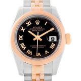 Rolex Datejust Ladies Steel 18K Rose Gold Black Dial Watch 179161
