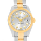 Rolex Datejust Steel 18K Yellow Gold Silver Diamond Dial Watch 179173