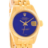 Rolex President Datejust Ladies 18k Yellow Gold Lapis Watch 6917