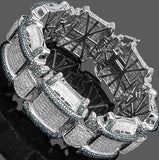 Men\'s Handcrafted 14K White Solid Gold Diamond Bracelet with Blue Diamonds 44.04 Ctw