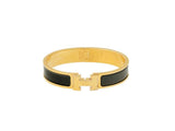 Hermes Gold Tone Black Enamel Clic-Clac H Bangle Bracelet