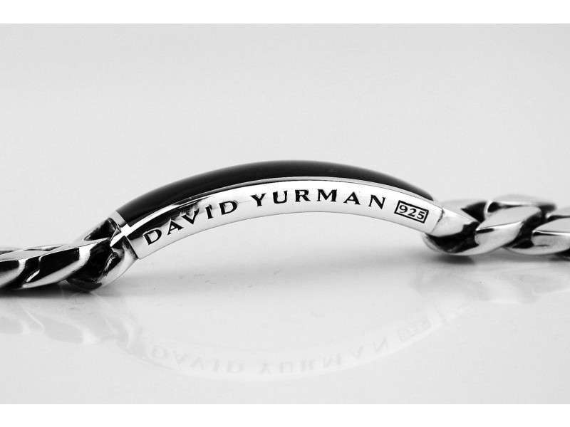 David Yurman Sterling Silver Inlay Curb Chain Onyx ID Mens