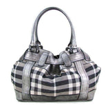 Burberry Grey Shimmer Check Canvas Beaton Tote Bag