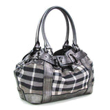 Burberry Grey Shimmer Check Canvas Beaton Tote Bag
